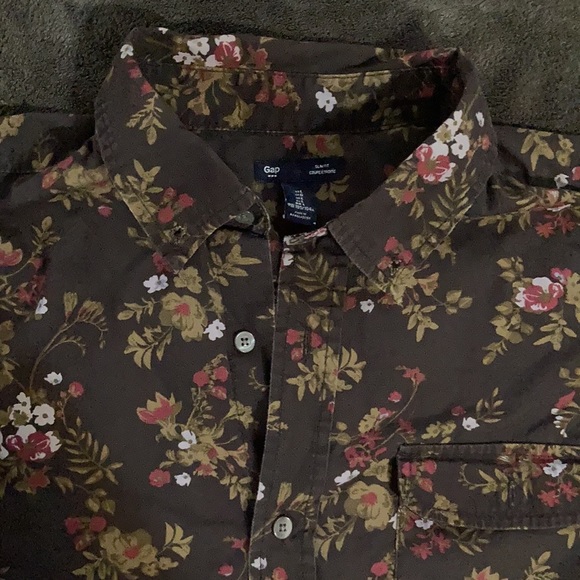 Gap dark brown floral design long sleeve button down slim fit Men’s large - Picture 3 of 4
